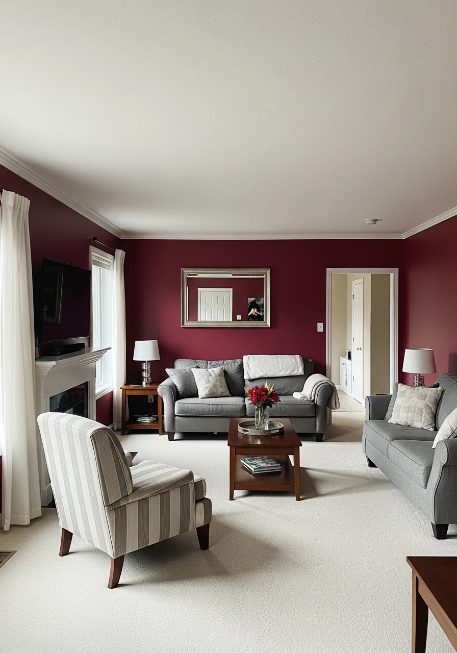 35. Deep Burgundy Cozy Living Room