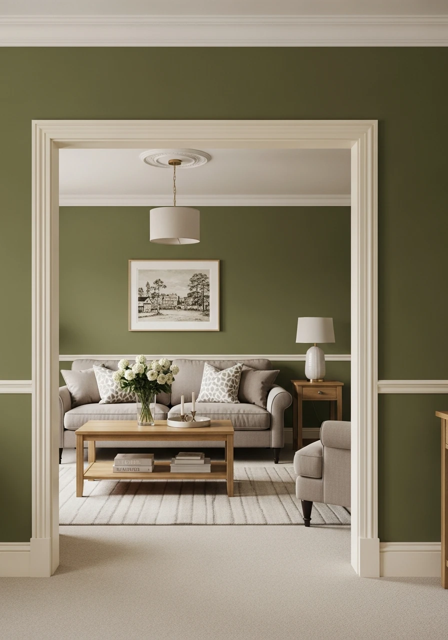 42. Olive and Cream Two-Color Living Room