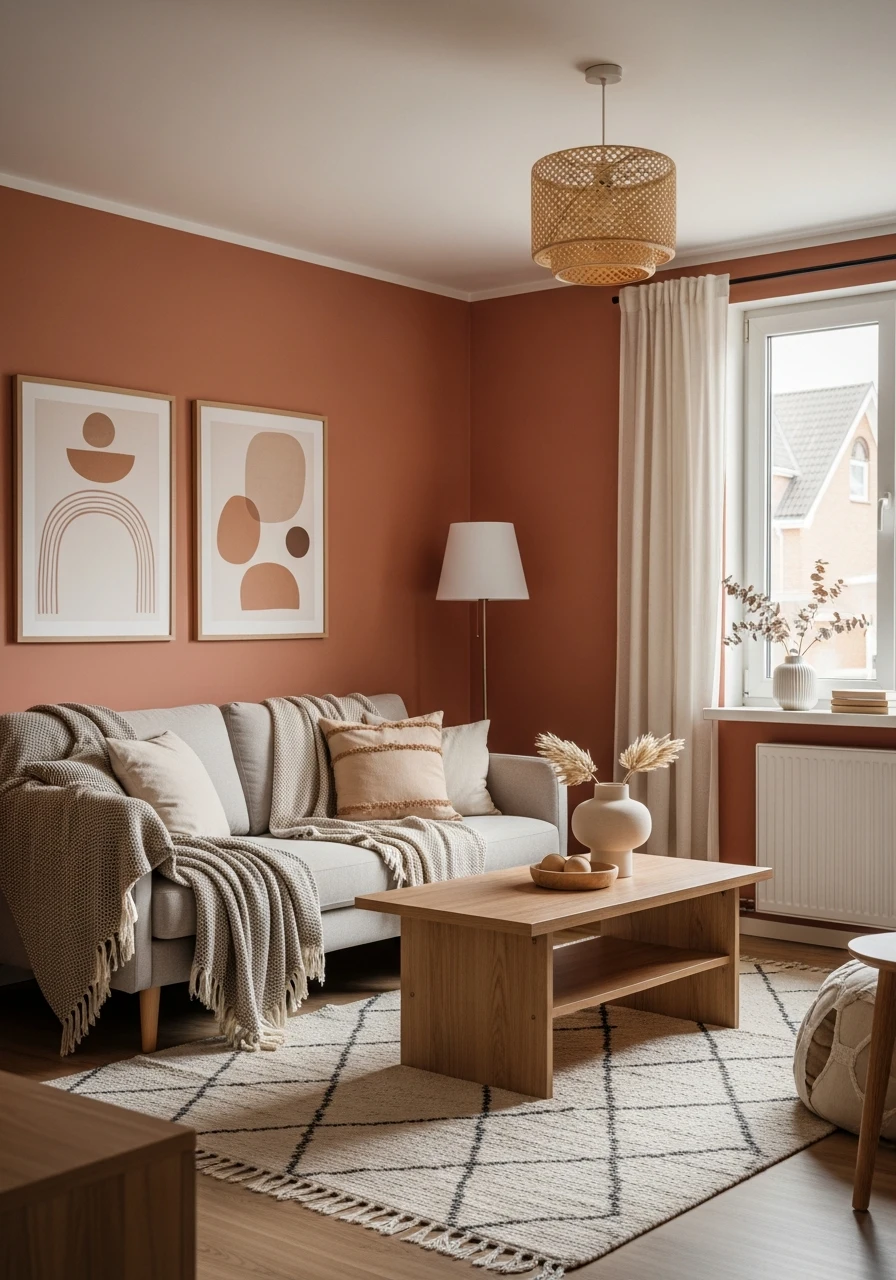 5. Muted Terracotta Cozy Living Room