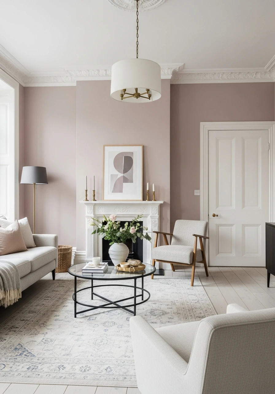 6. Dusky Pink Sophisticated Living Room