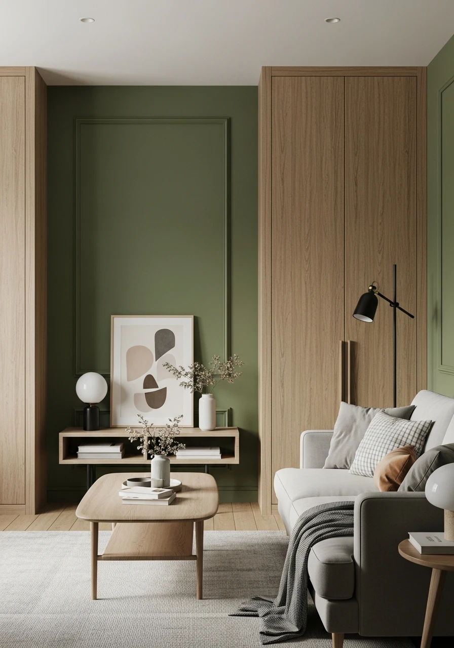 9. Olive Green Earthy Living Room