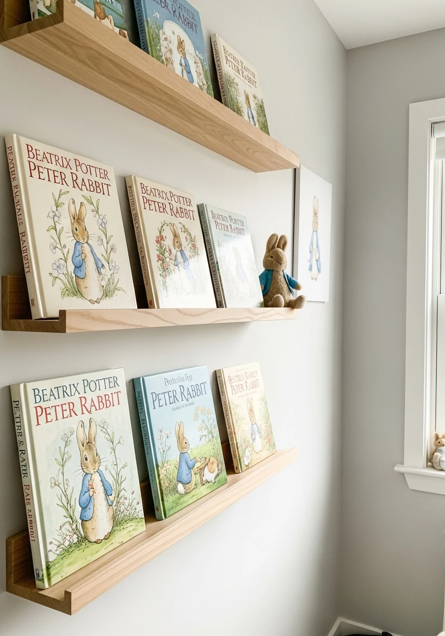 Storybook Display Floating Shelves - Peter Rabbit Nursery Ideas: Create a Magical Space!