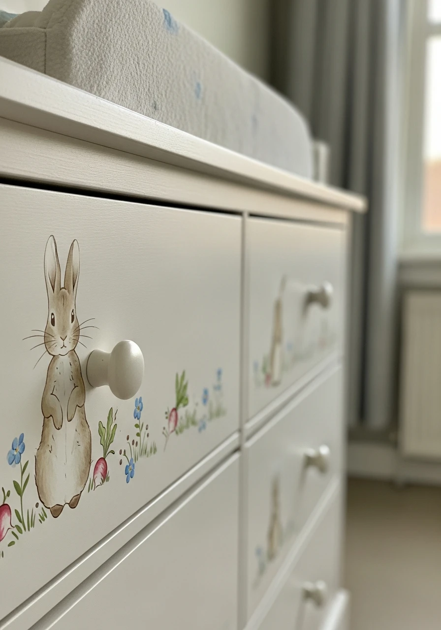 Hand-Painted Furniture Details - Peter Rabbit Nursery Ideas: Create a Magical Space!