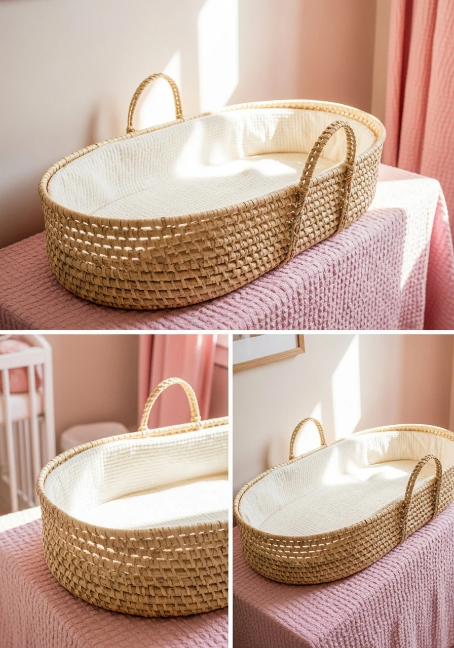 Natural Woven Changing Basket - 35 Chic Pink Nursery Ideas That Look Instantly High-End