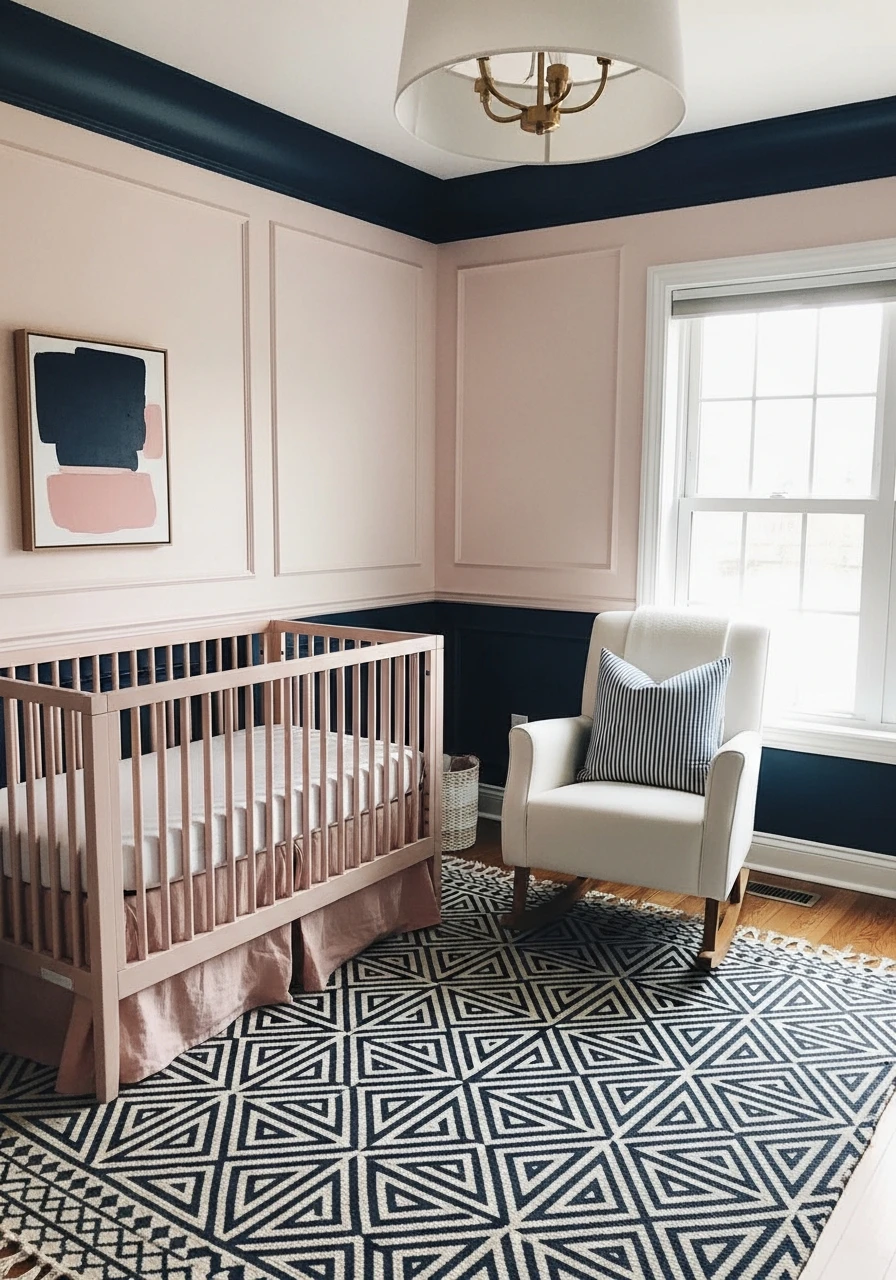 Pair Pink with Navy - 35 Chic Pink Nursery Ideas That Look Instantly High-End