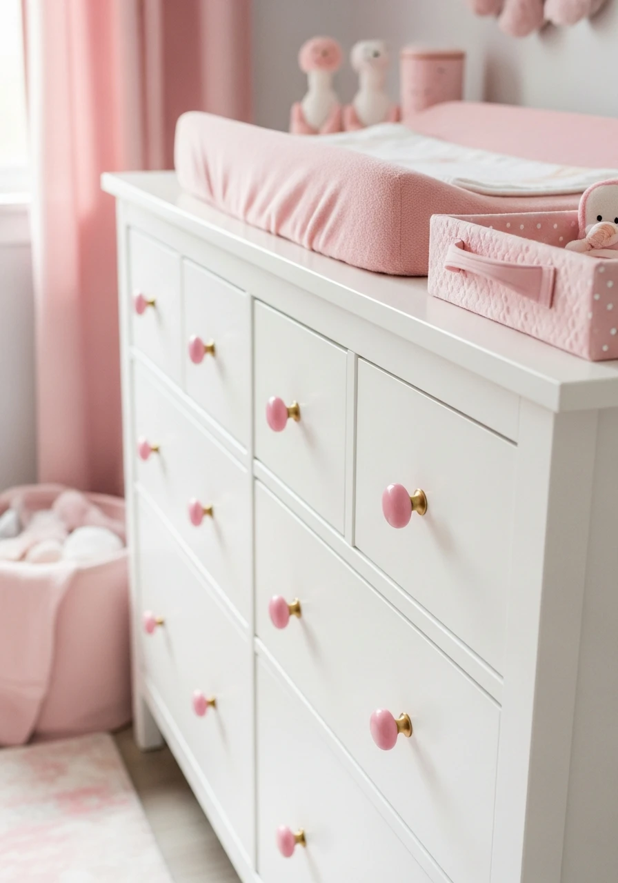 Change Dresser Hardware - 35 Chic Pink Nursery Ideas That Look Instantly High-End