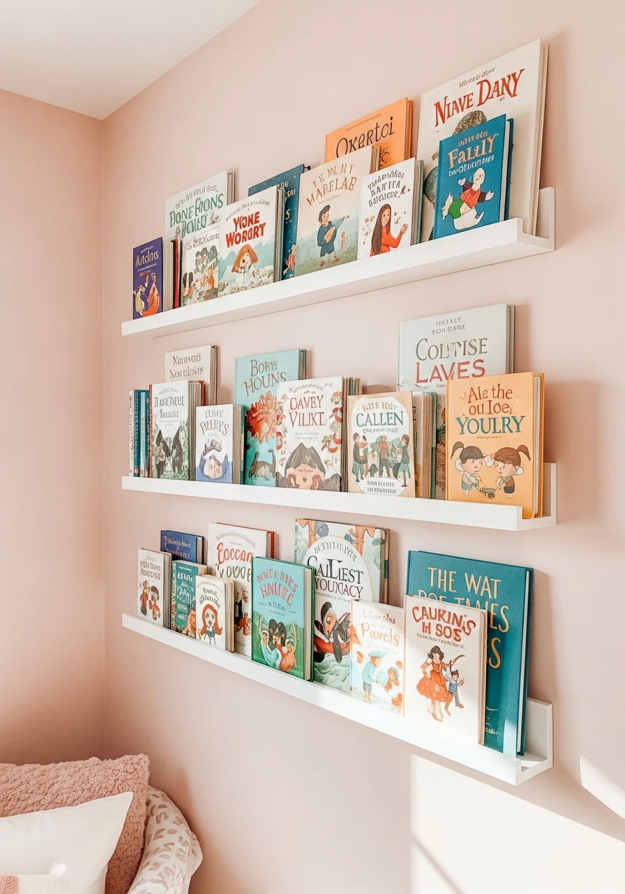 Display Books as Decor - 35 Chic Pink Nursery Ideas That Look Instantly High-End