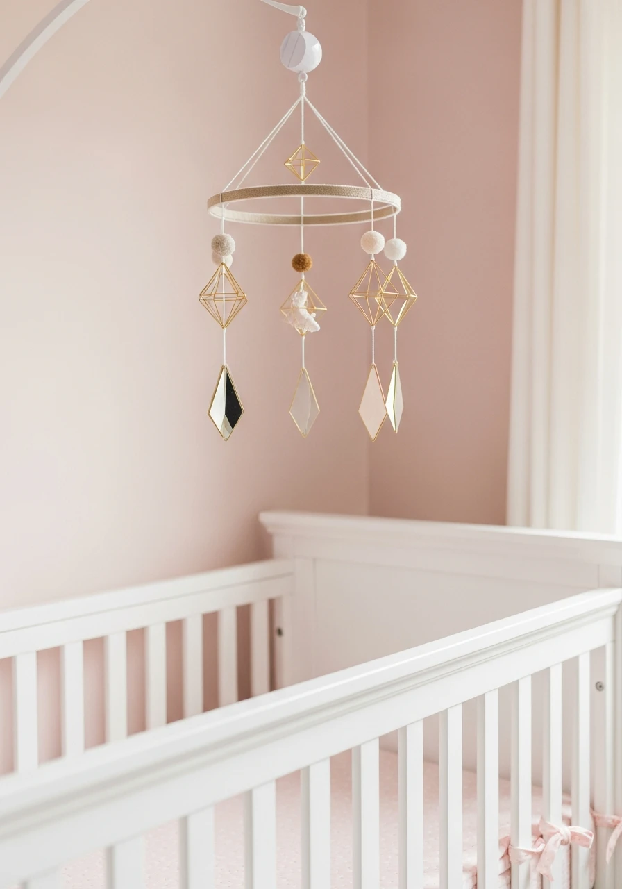 Gold Mobile Above Crib - 35 Chic Pink Nursery Ideas That Look Instantly High-End
