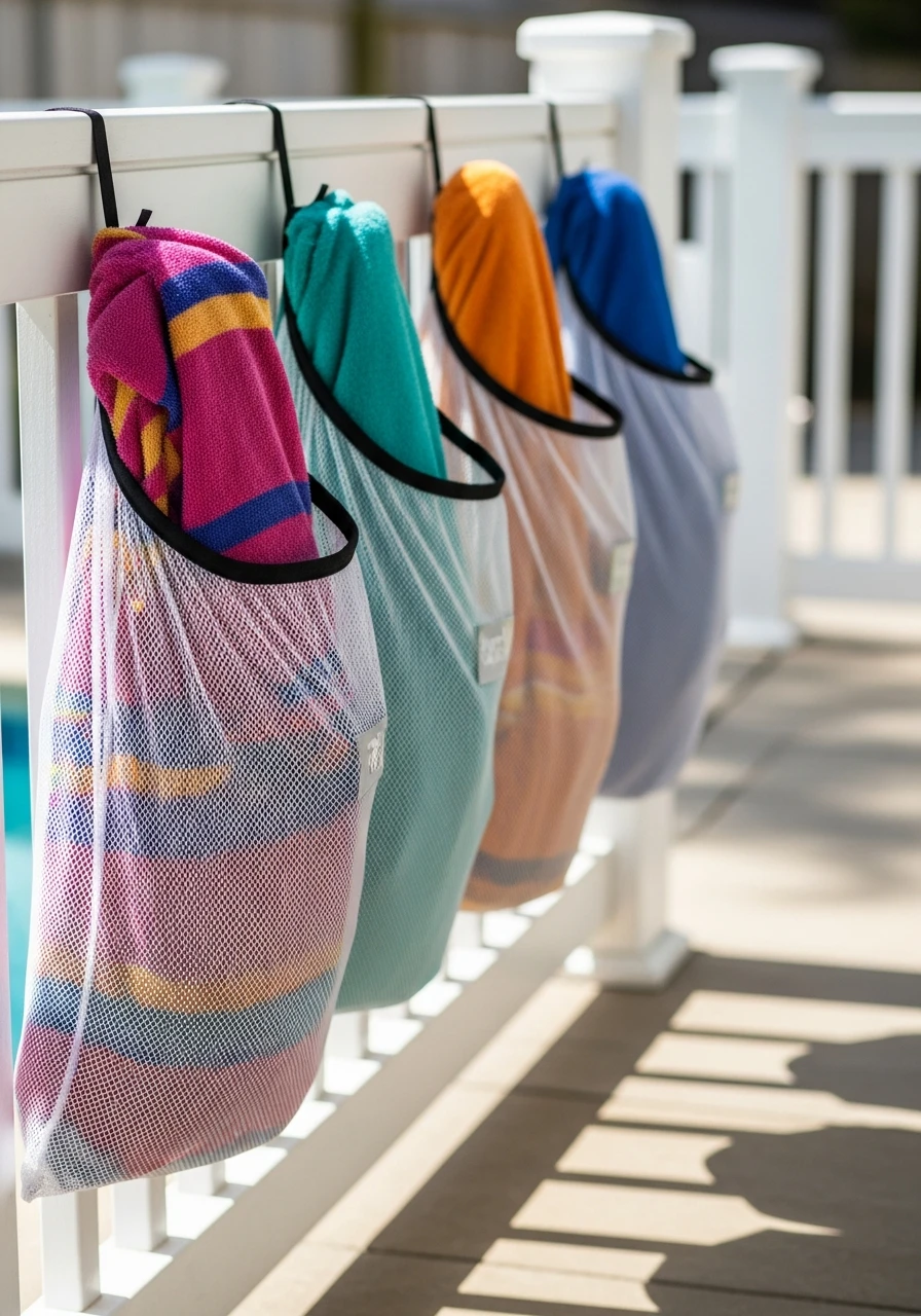Mesh Bags For Towels - 35 Brilliant Pool Towel Storage Ideas for a Tidy Oasis