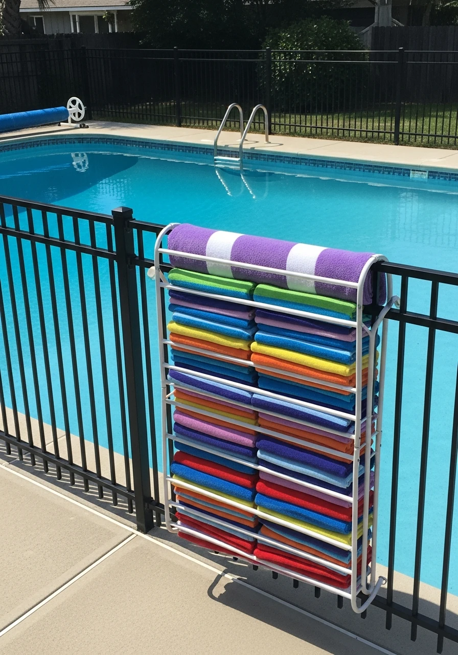 Over The Fence Organizers - 35 Brilliant Pool Towel Storage Ideas for a Tidy Oasis