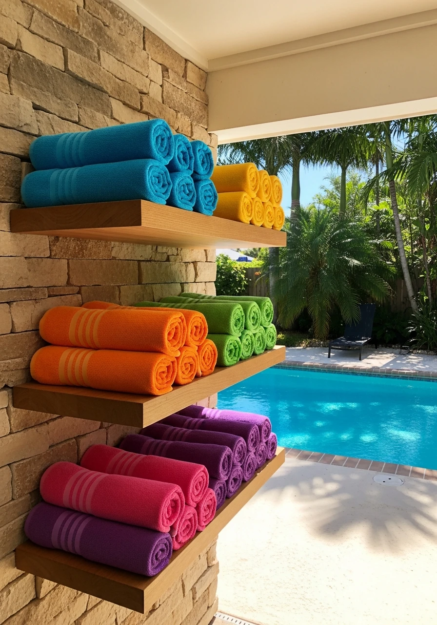 Floating Shelves For Towels - 35 Brilliant Pool Towel Storage Ideas for a Tidy Oasis