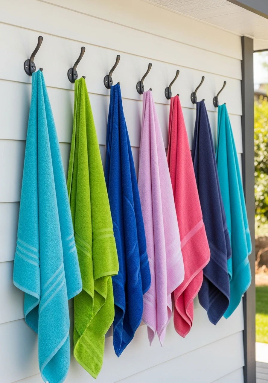 Hang Hooks On Wall - 35 Brilliant Pool Towel Storage Ideas for a Tidy Oasis