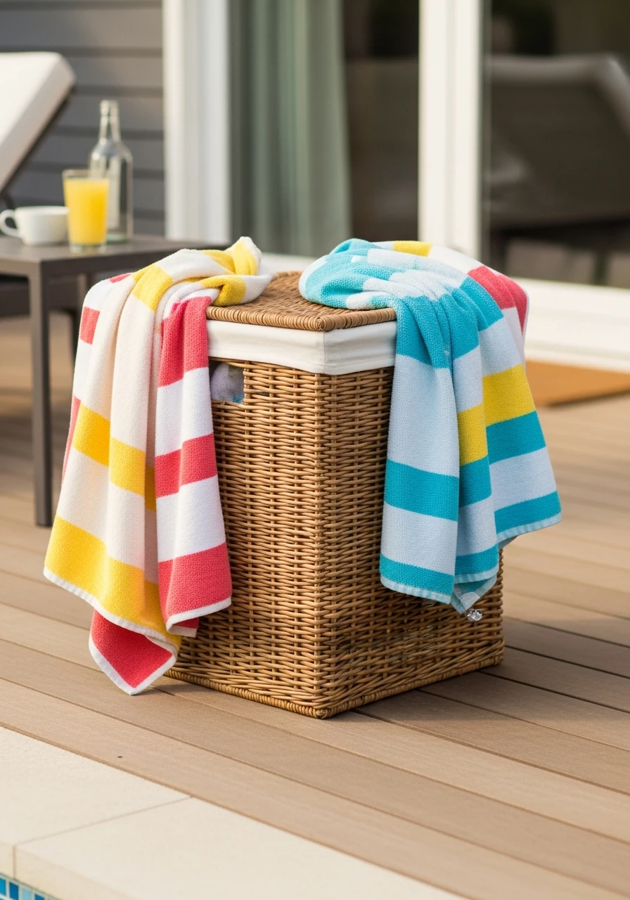 Wicker Hampers For Used - 35 Brilliant Pool Towel Storage Ideas for a Tidy Oasis