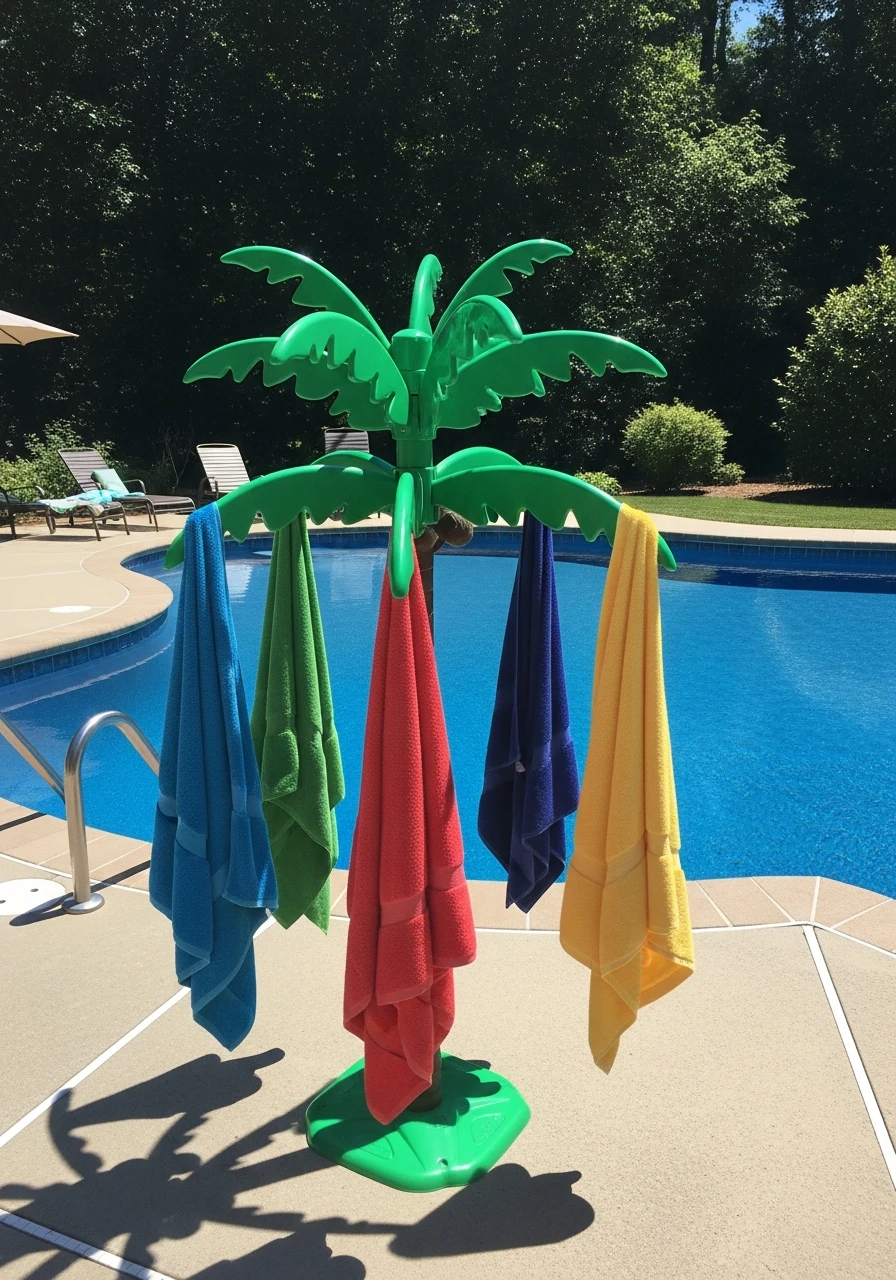 Palm Tree Towel Stand - 35 Brilliant Pool Towel Storage Ideas for a Tidy Oasis