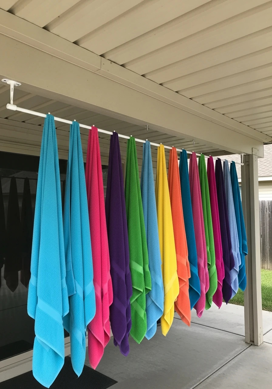 Rod Under Patio Roof - 35 Brilliant Pool Towel Storage Ideas for a Tidy Oasis