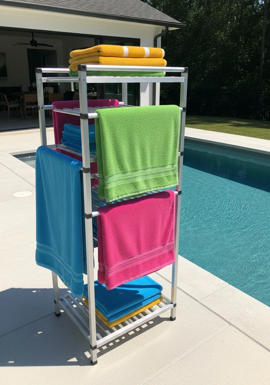 Aluminum Valet Tower - 35 Brilliant Pool Towel Storage Ideas for a Tidy Oasis
