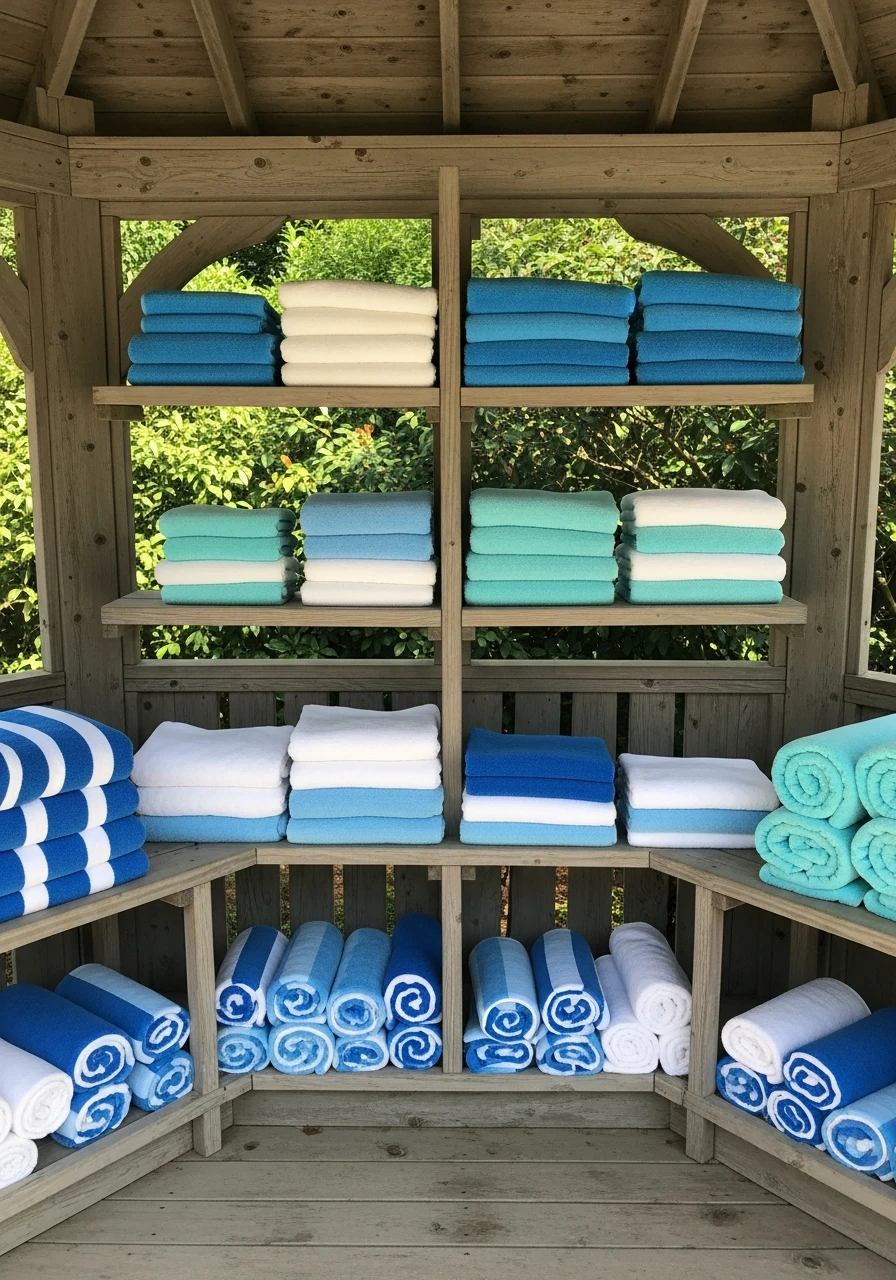 Gazebo Towel Shelves - 35 Brilliant Pool Towel Storage Ideas for a Tidy Oasis