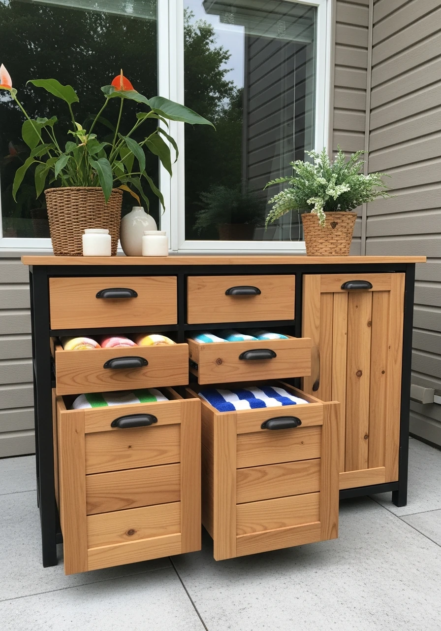 Outdoor Cabinet Drawers - 35 Brilliant Pool Towel Storage Ideas for a Tidy Oasis