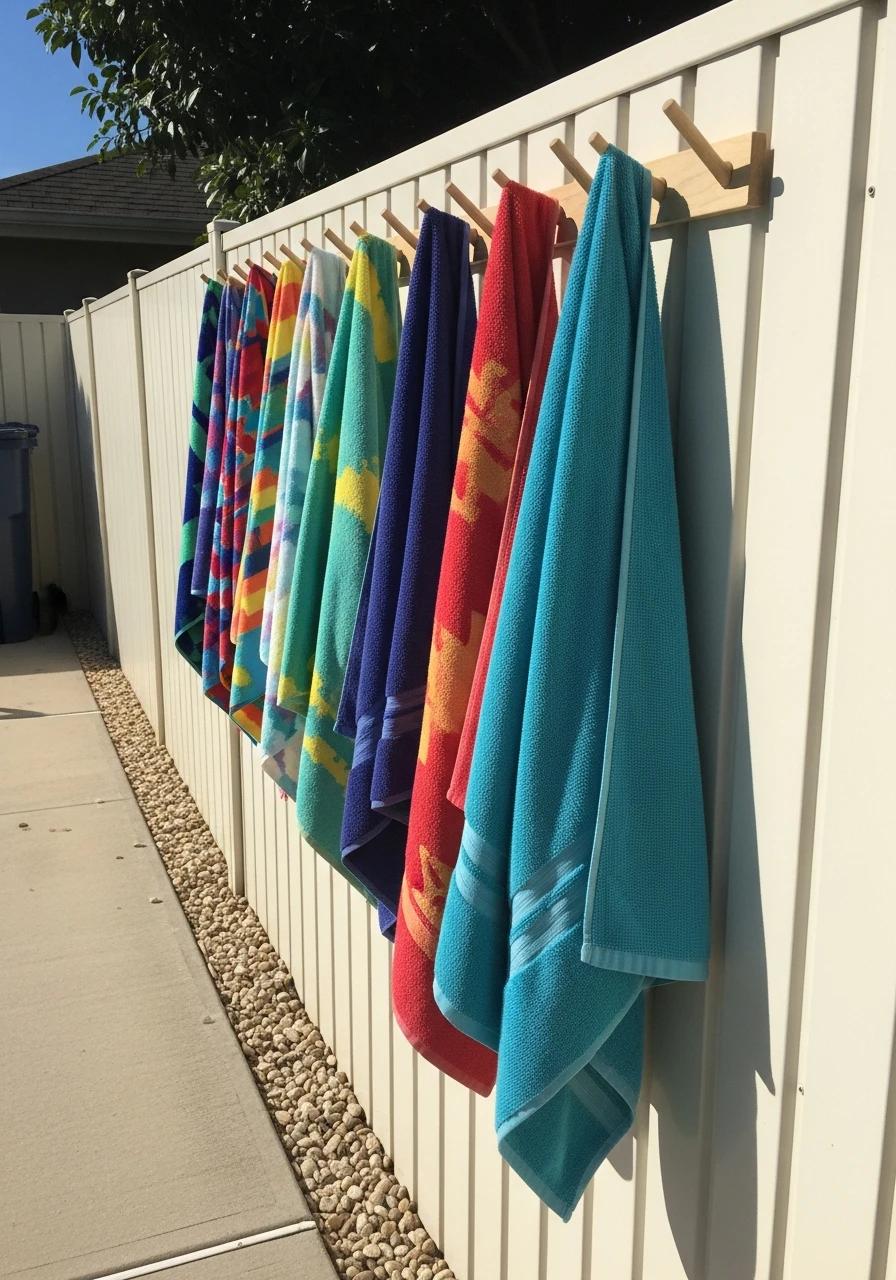 Pegs On Pool Fence - 35 Brilliant Pool Towel Storage Ideas for a Tidy Oasis