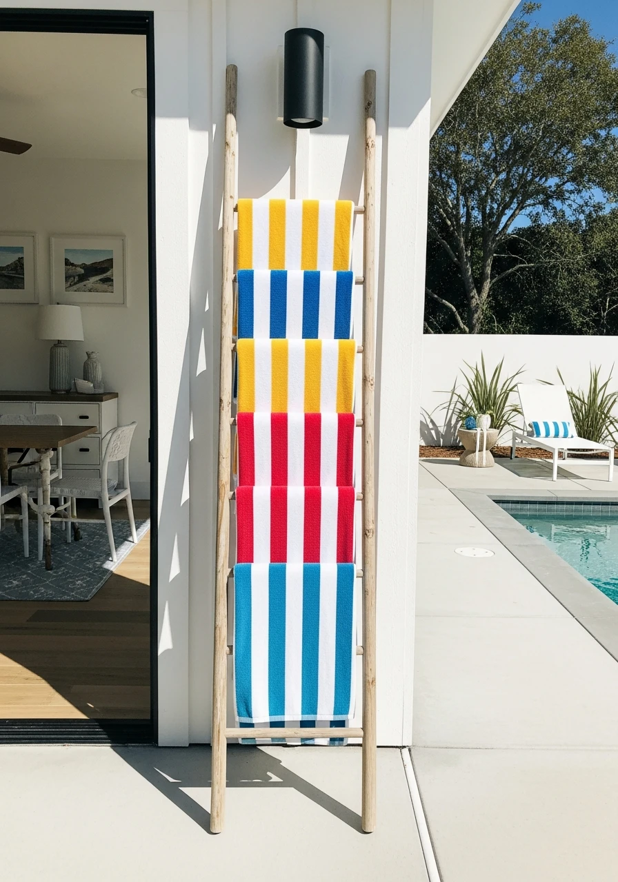 Ladder Towel Rack - 35 Brilliant Pool Towel Storage Ideas for a Tidy Oasis