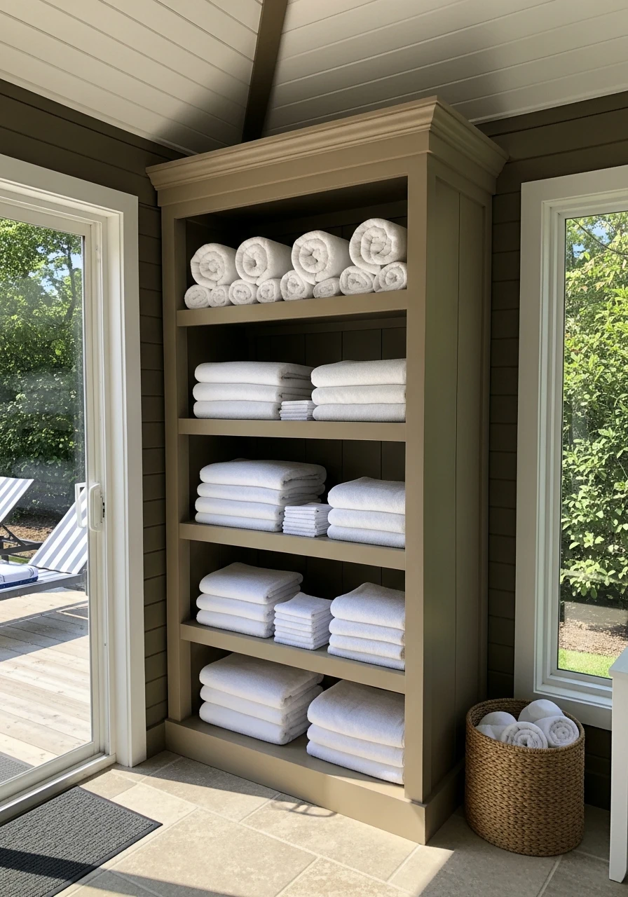 Cabana Towel Tower - 35 Brilliant Pool Towel Storage Ideas for a Tidy Oasis