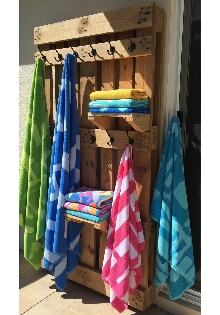 Pallet Towel Organizer - 35 Brilliant Pool Towel Storage Ideas for a Tidy Oasis