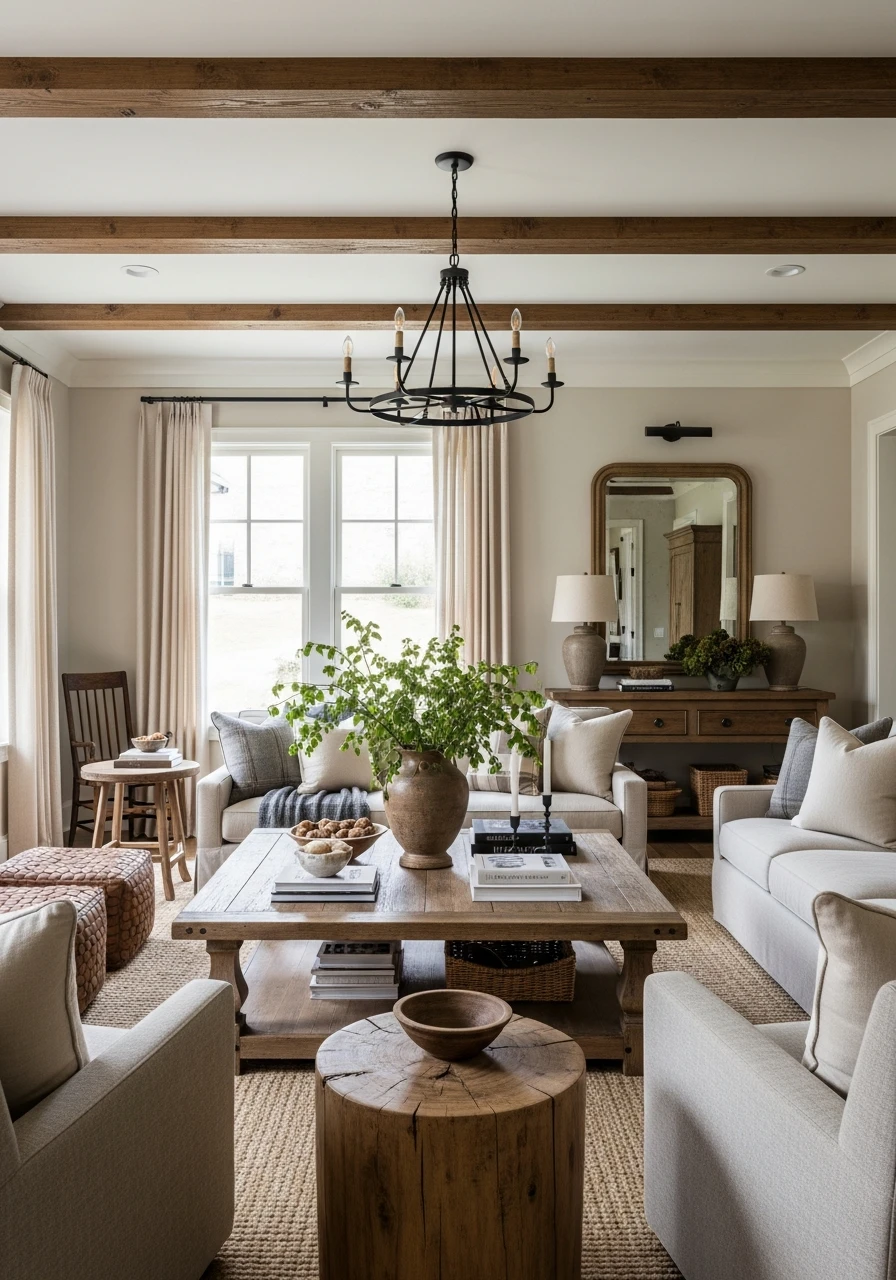 Primitive Farmhouse Living Room Layout