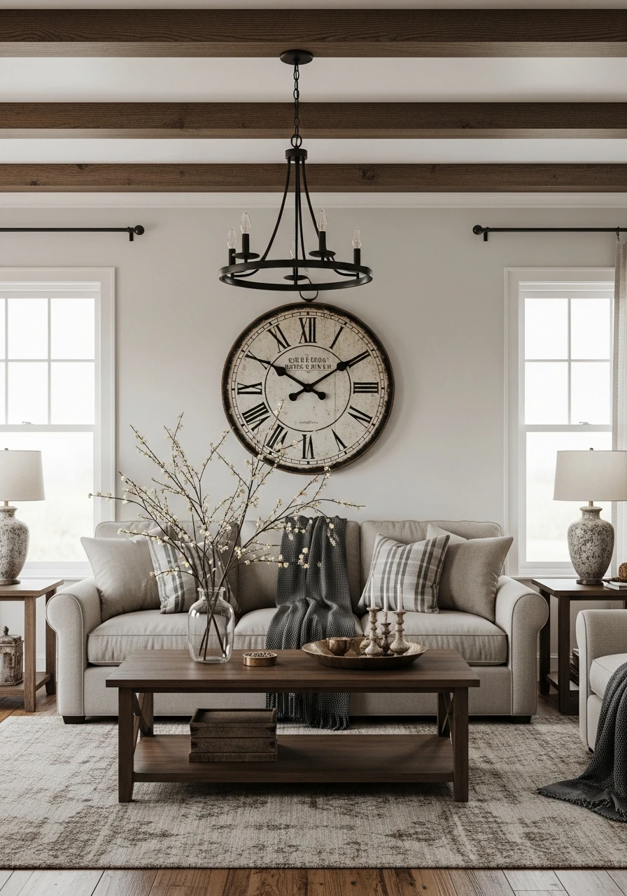 Primitive Living Room with Vintage Clock Focal Point