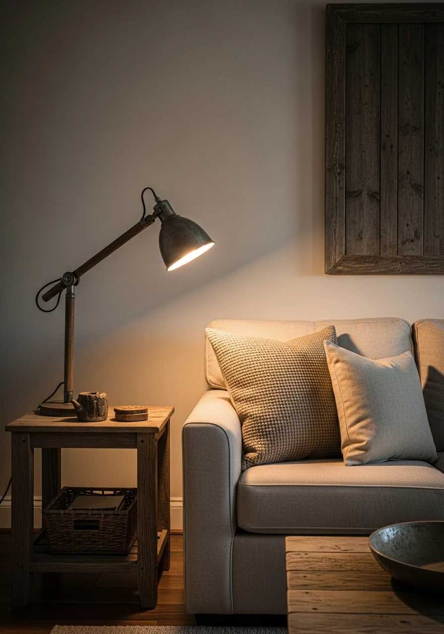 Primitive Living Room with Rustic Reading Lamp