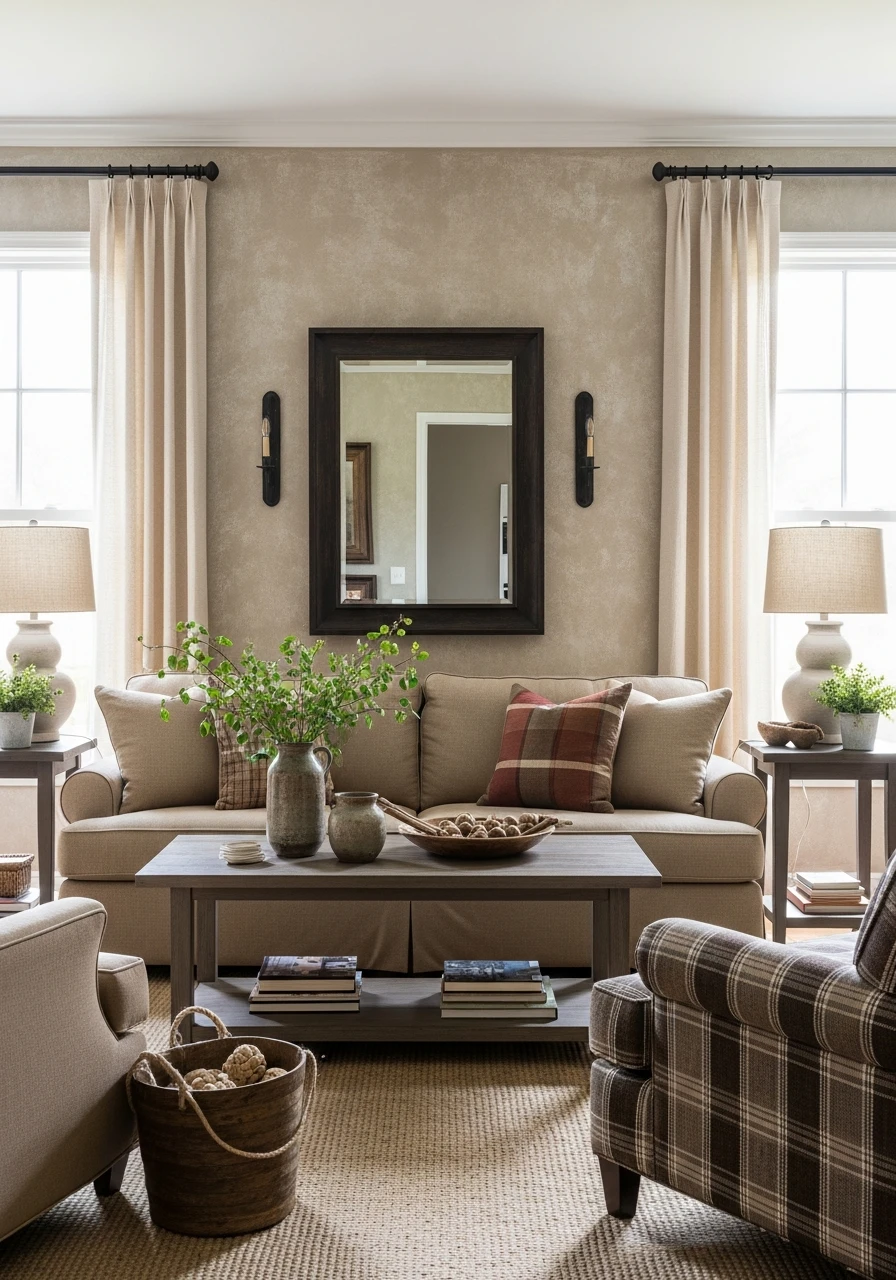 Primitive Living Room with Weathered Wall Finishes