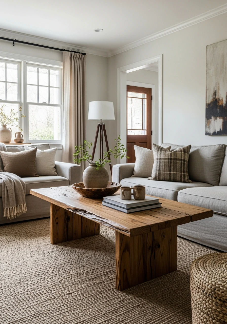 Primitive Living Room with Handcrafted Coffee Table