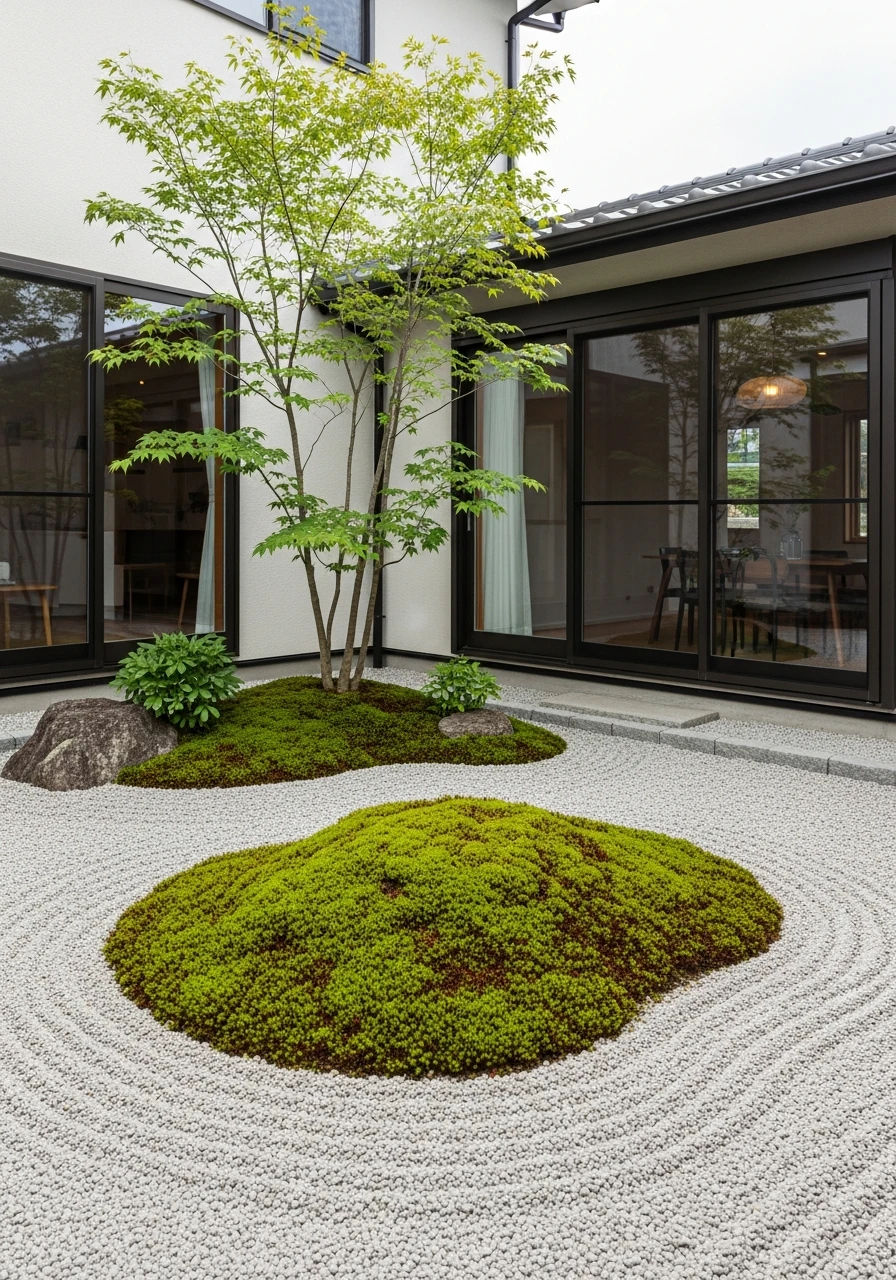 Raised Moss Island Surrounded by Gravel