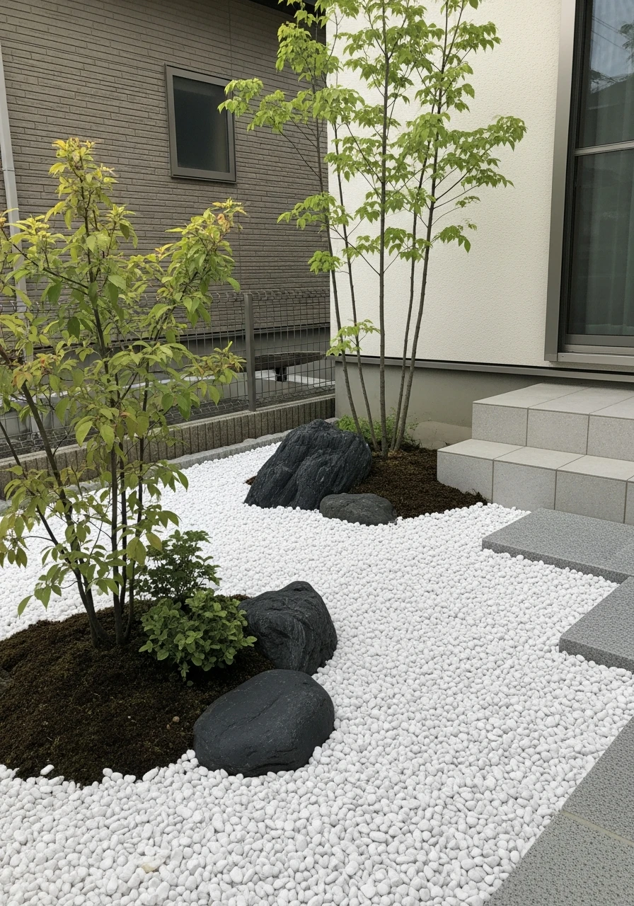 Gravel and White Stone Minimalist Layout