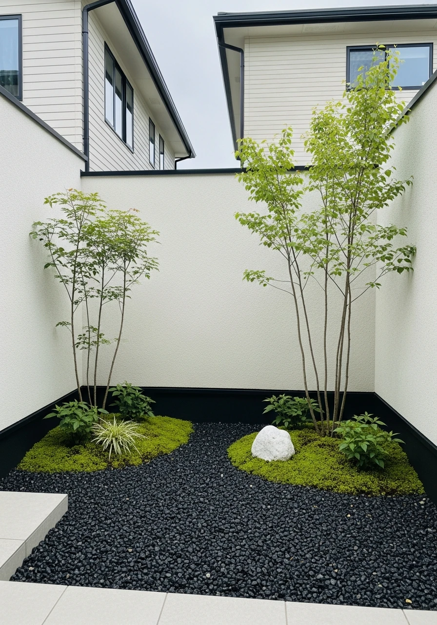 Black Gravel Modern Japanese Courtyard