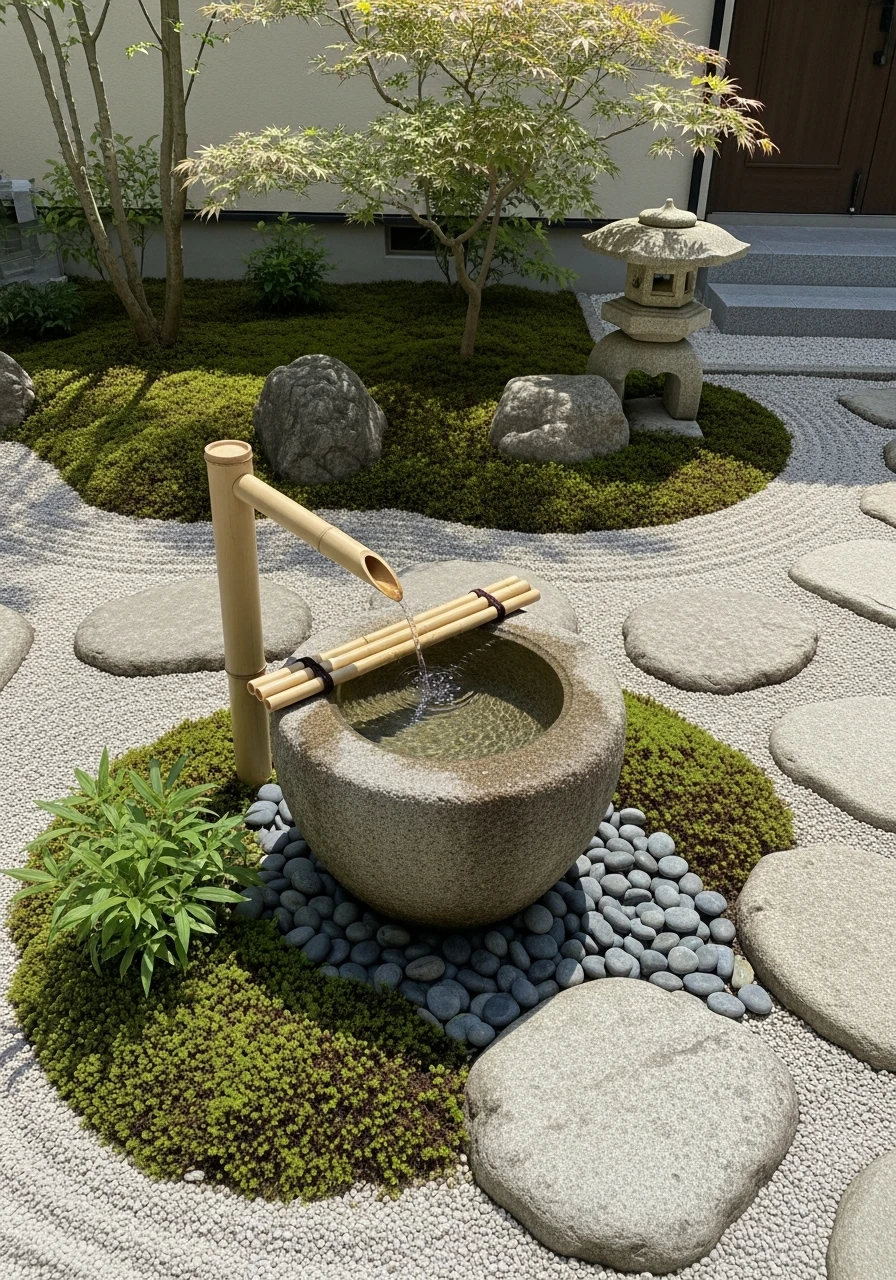 Stone Basin Tsukubai Water Feature Setup