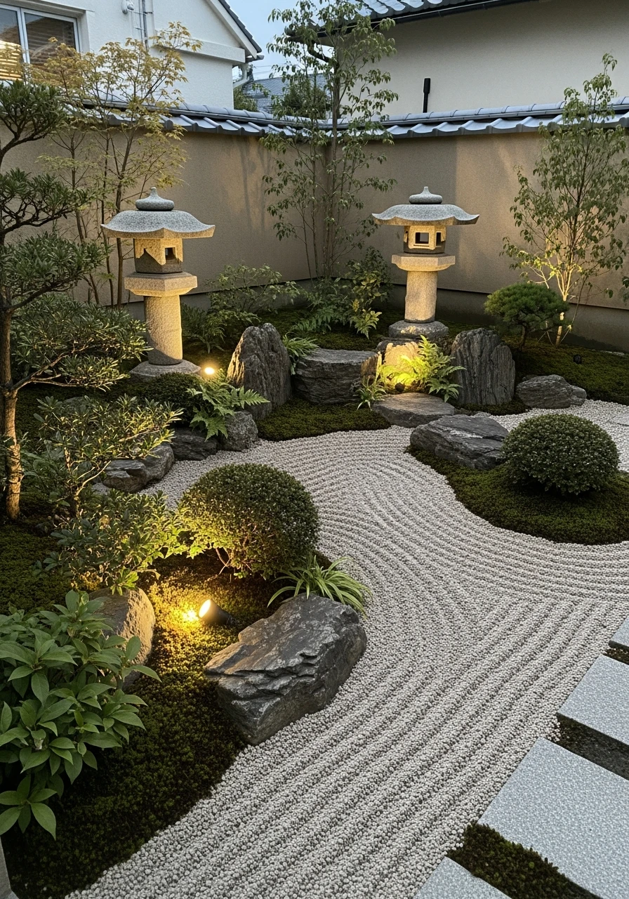 Lantern-Lit Evening Japanese Garden Layout