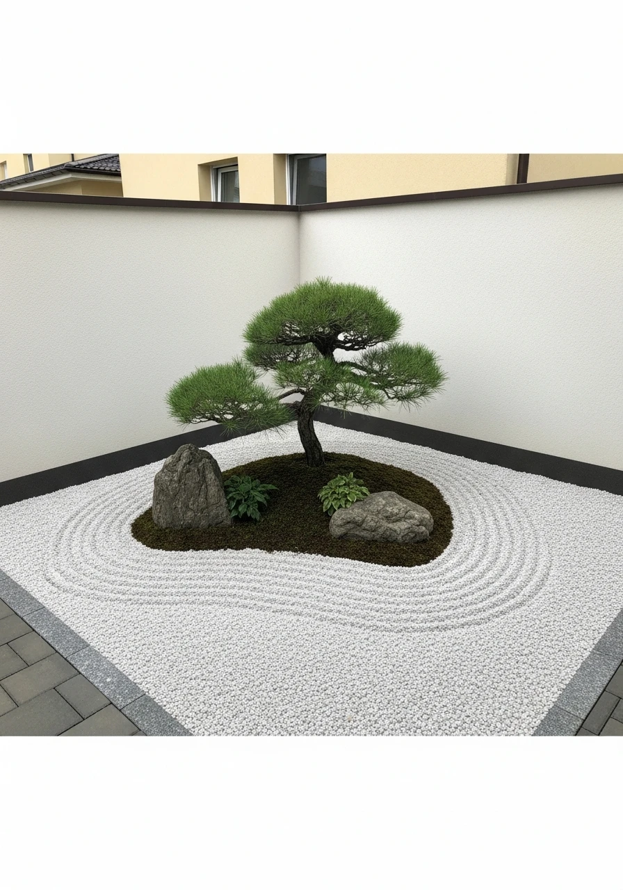 Minimalist Pine Tree Rock Garden