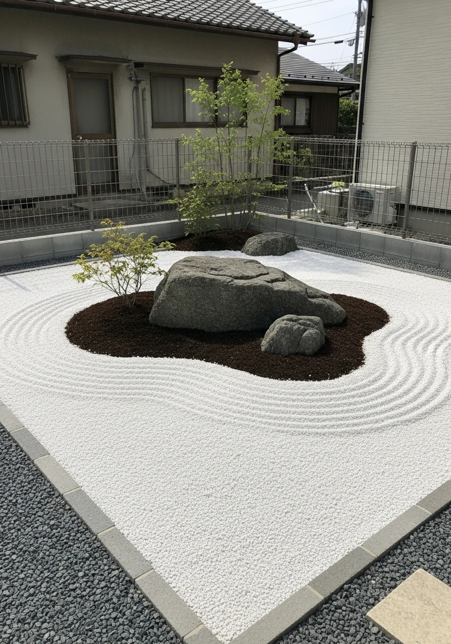 White Gravel Island With Single Boulder
