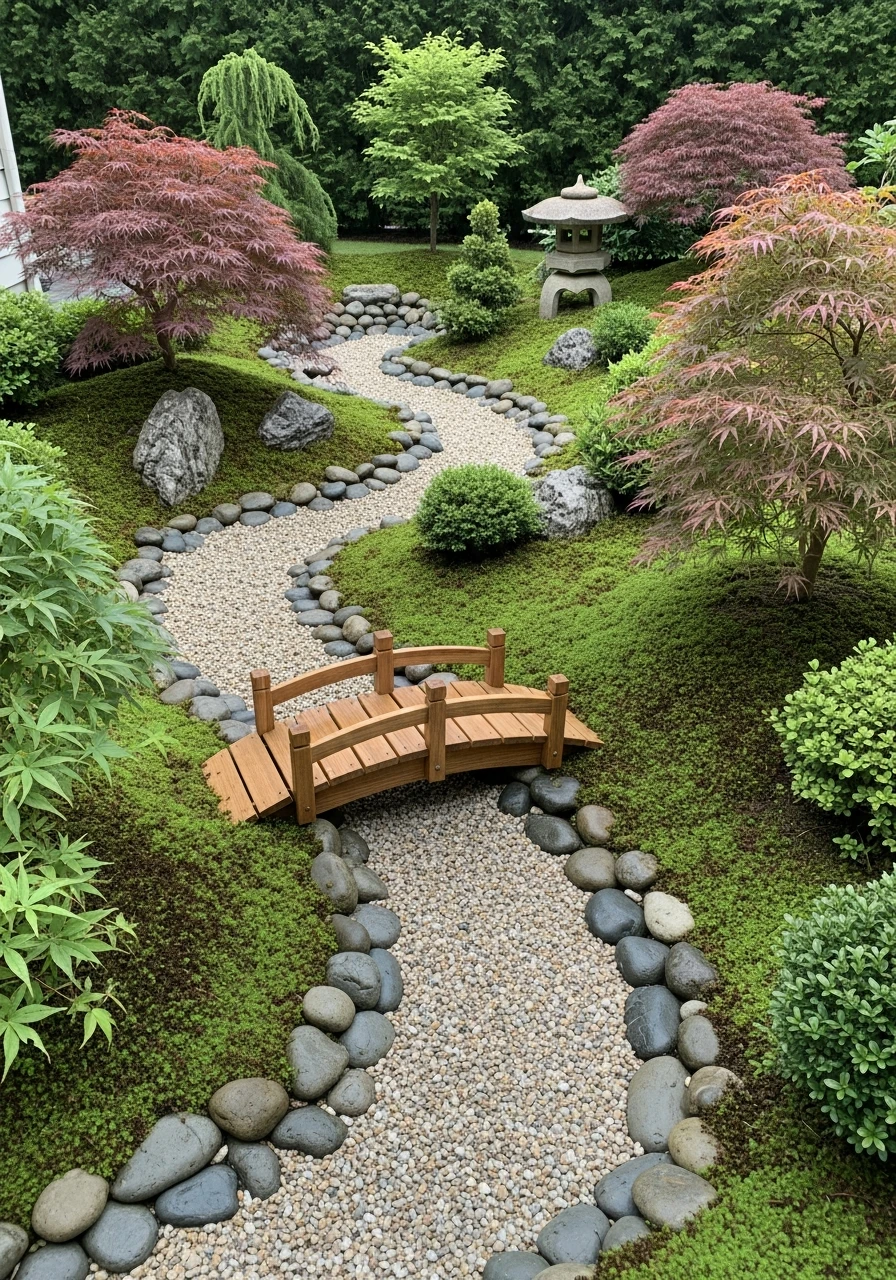 Micro Bridge Over Dry Stream Garden