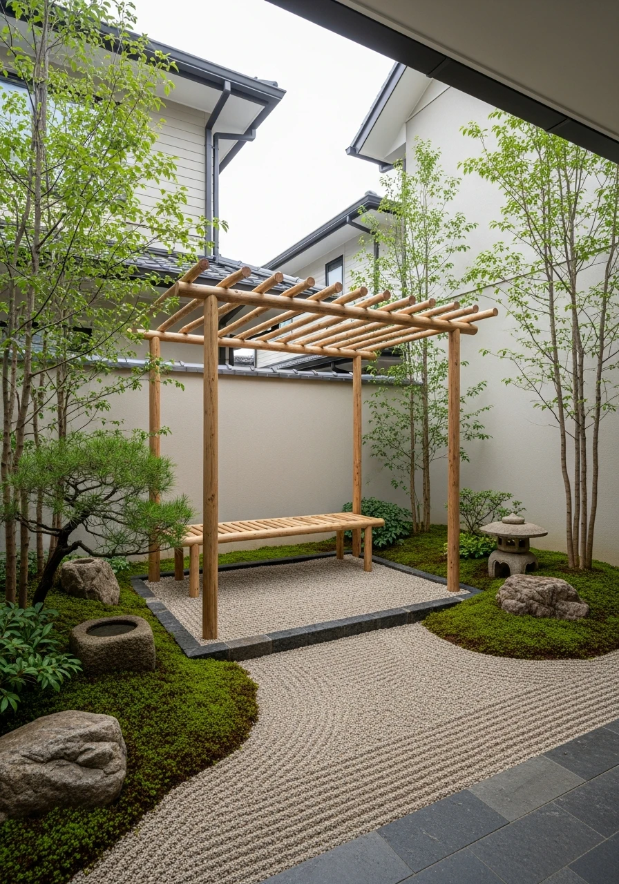 Natural Wood Pergola Japanese Retreat