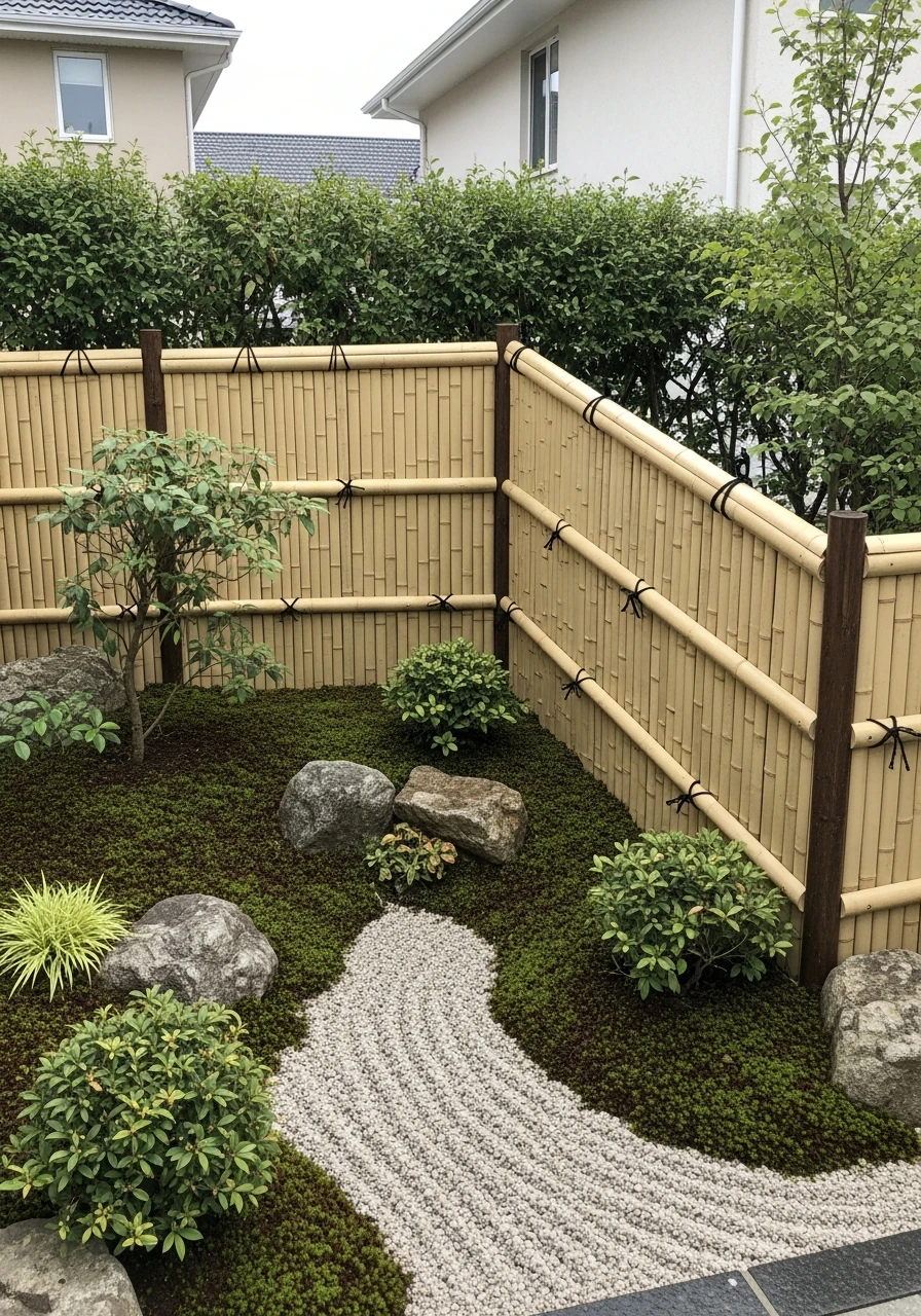 Tiny Garden With Curved Bamboo Fencing