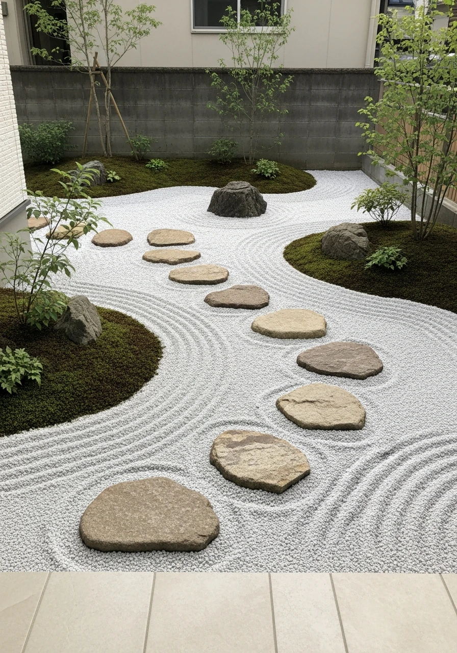 Floating Stone Path Over Gravel Waves