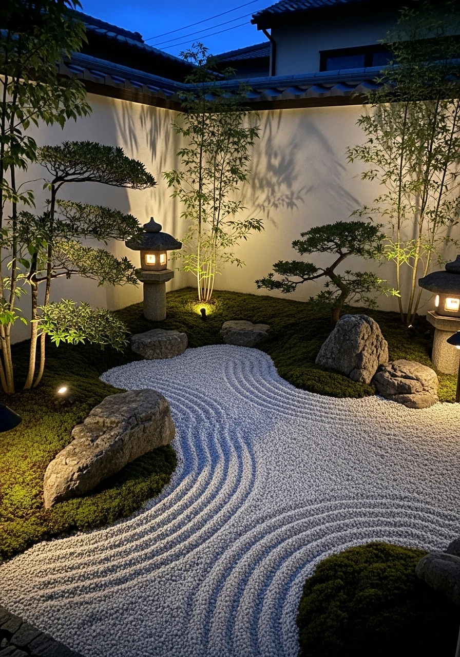 Soft Lighting Japanese Wellness Garden