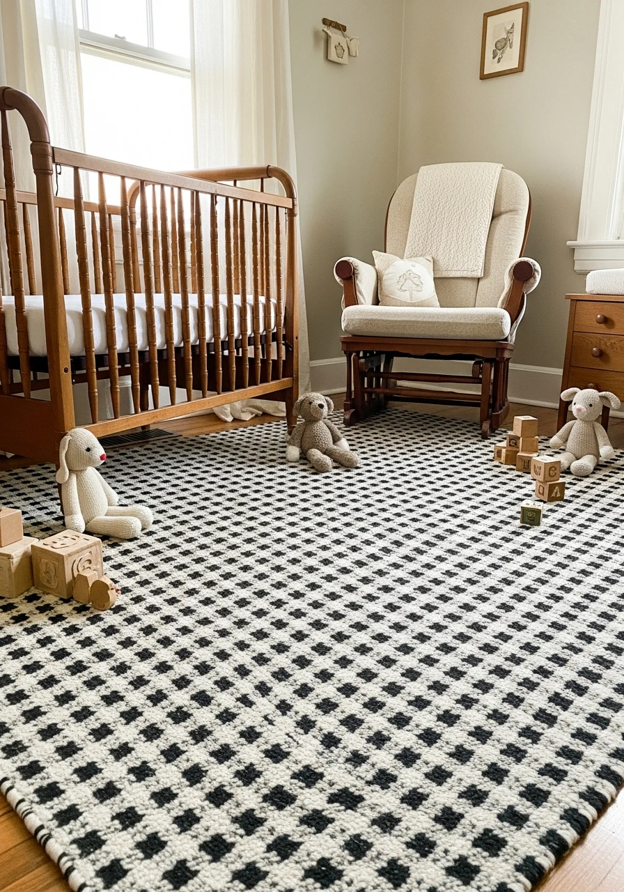 Checkered Wool Rug - 35 Vintage Nursery Ideas That Look Expensive But Aren't