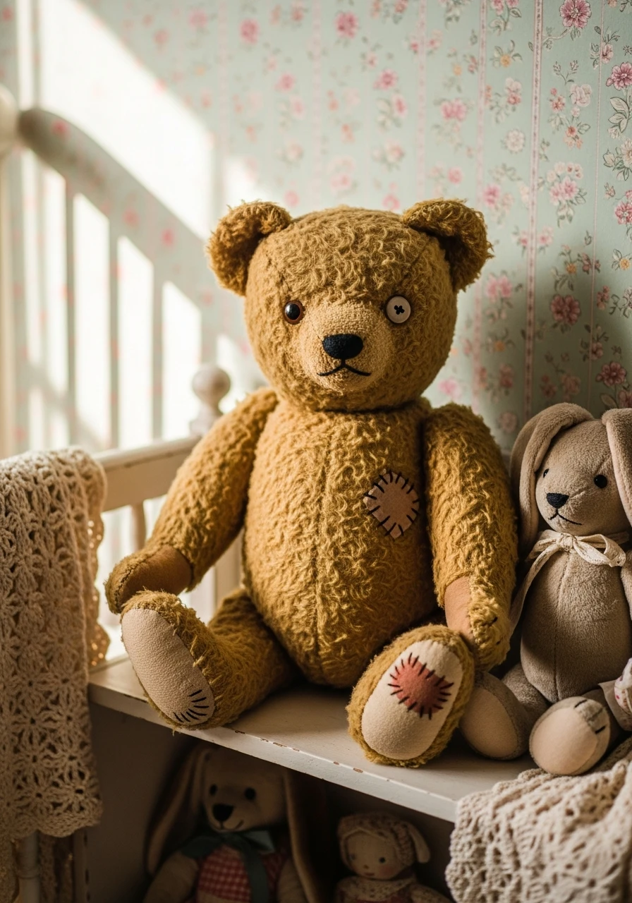 Aged Teddy Bear Display - 35 Vintage Nursery Ideas That Look Expensive But Aren't