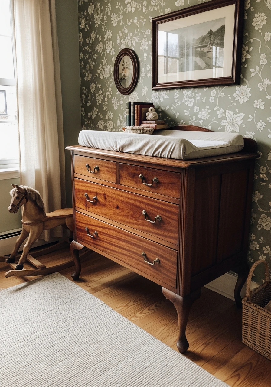 Dark Wood Changing Table - 35 Vintage Nursery Ideas That Look Expensive But Aren't