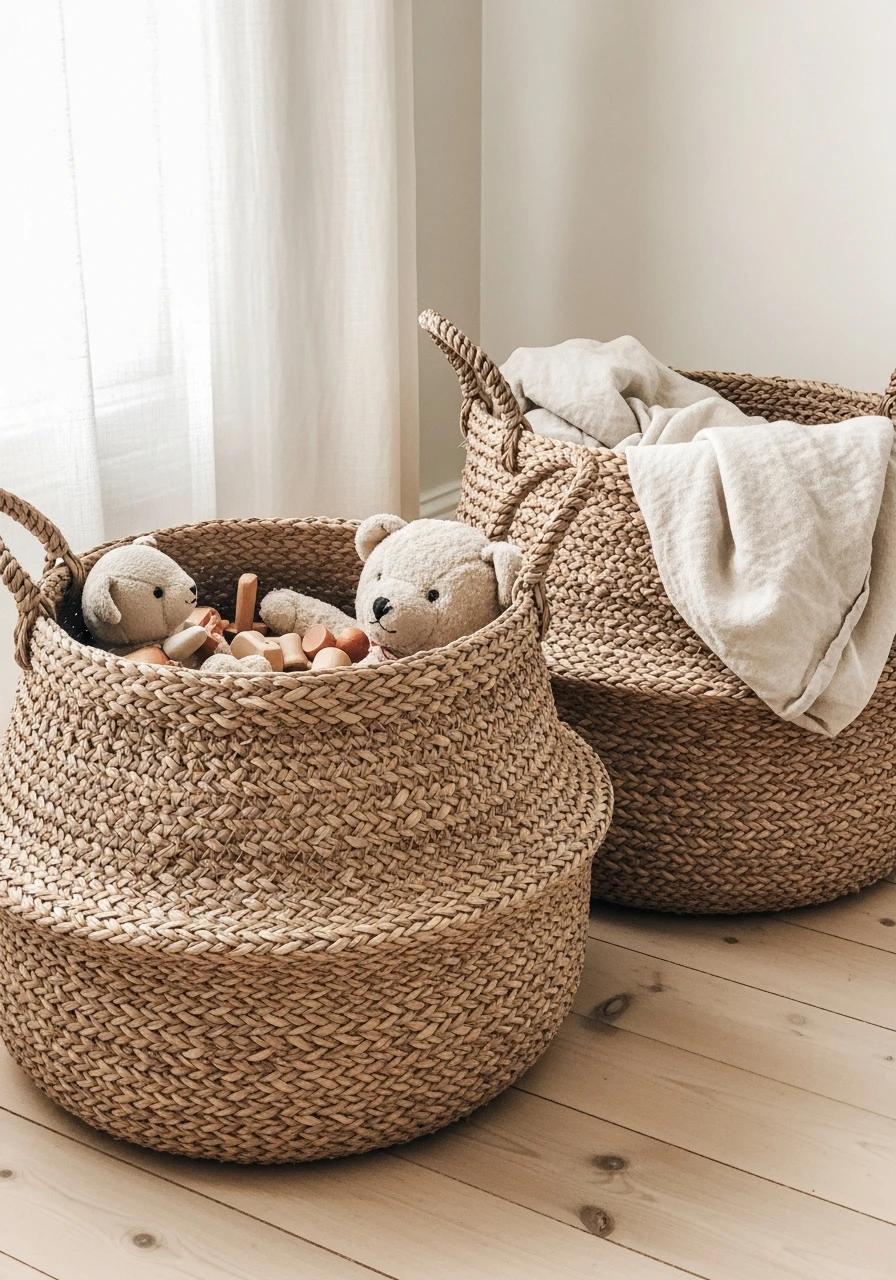 Woven Basket Storage - 35 Vintage Nursery Ideas That Look Expensive But Aren't