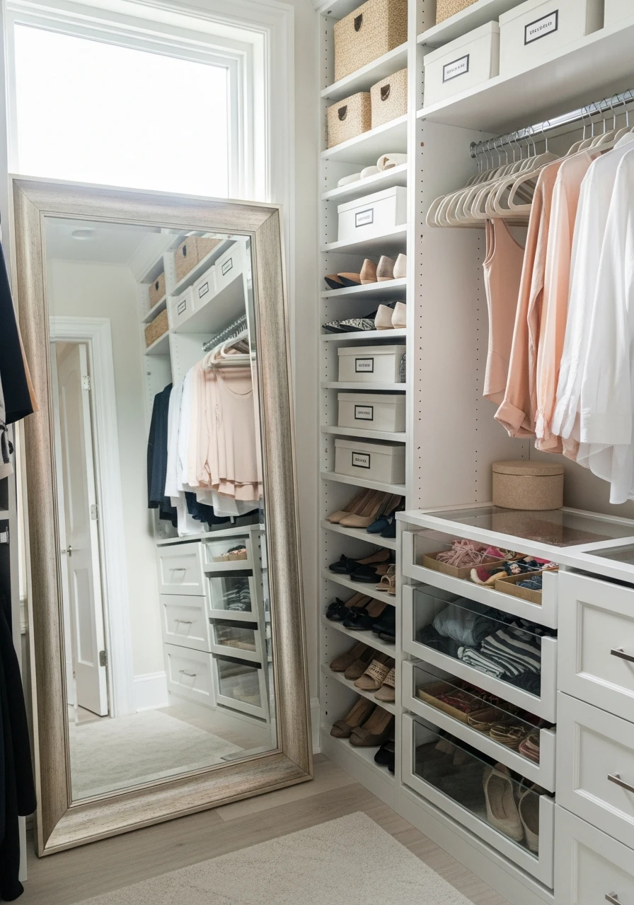 Add A Full-Length Mirror - 50 Genius Walk In Closet Organization Ideas for a High-End Look