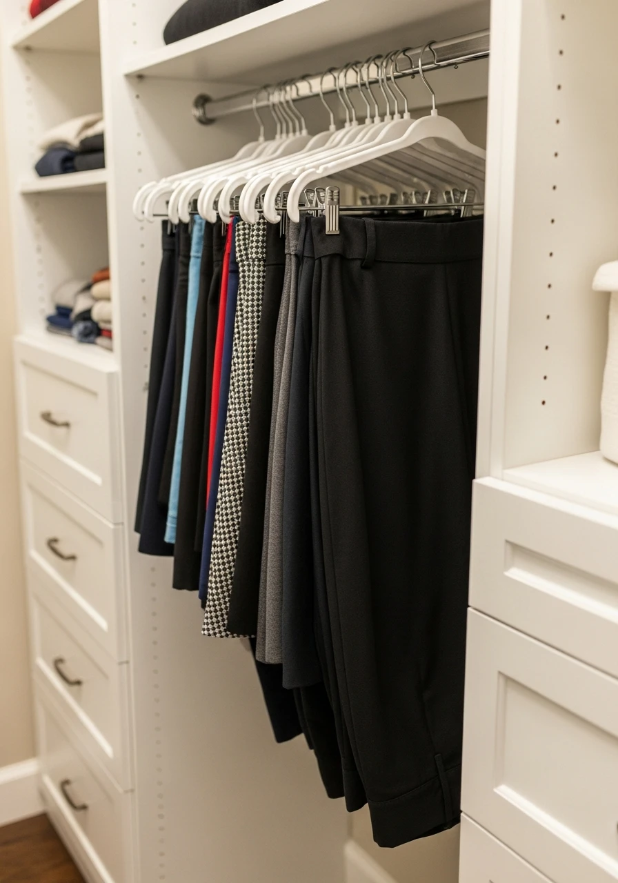 Use Tiered Skirt Hangers - 50 Genius Walk In Closet Organization Ideas for a High-End Look