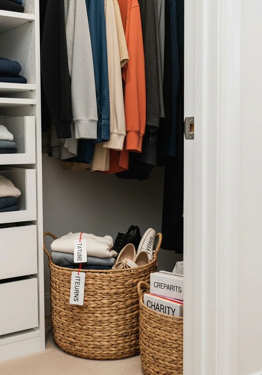 Basket For Returns - 50 Genius Walk In Closet Organization Ideas for a High-End Look